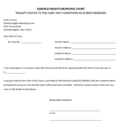 Notice By Tenant: Conditions Remedied
